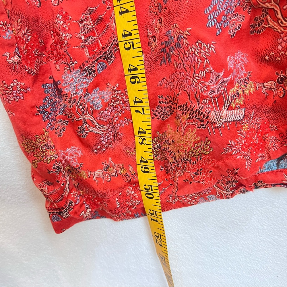 Chinese Silk Traditional Robe Red Size Large Tie Waist Long Kimono - Picture 5 of 11